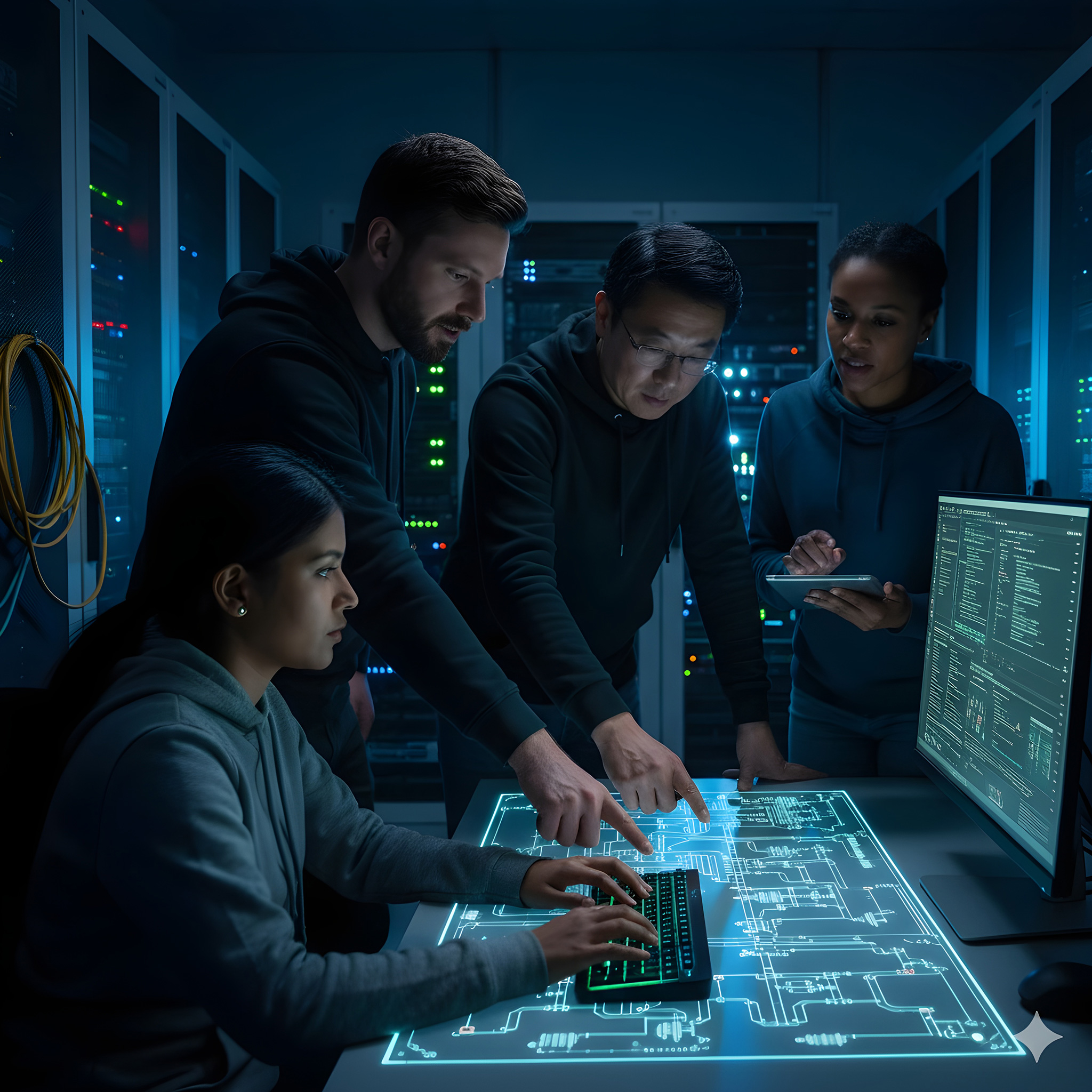 Engineers collaborating on a systems integration project